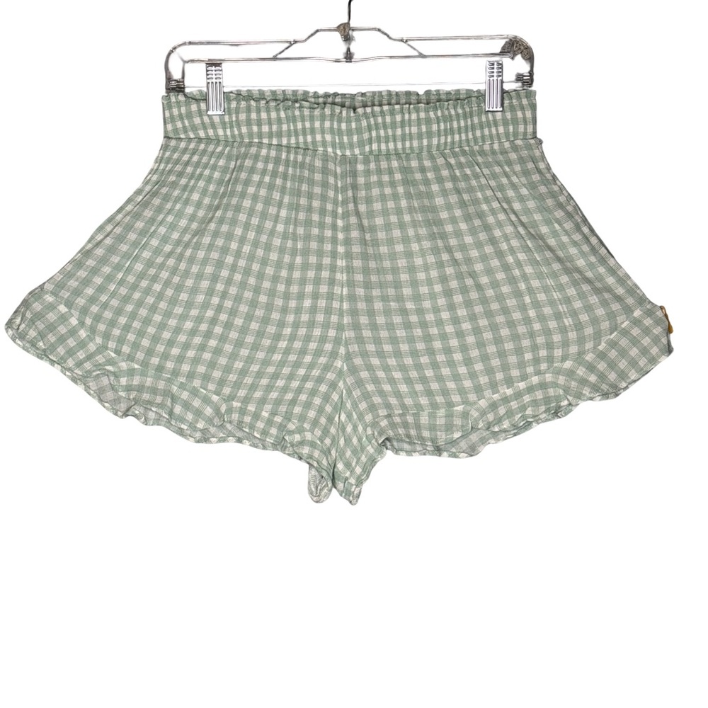 Hippie Rose High Waist Green Checkered Rayon Shorts Medium